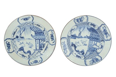 Lot 434 - A PAIR OF CHINESE BLUE AND WHITE 'RABBIT' DISHES.