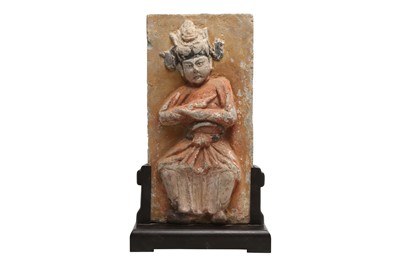 Lot 159 - A CHINESE FIGURATIVE POTTERY PANEL.