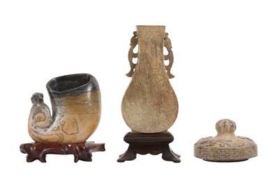 Lot 505 - THREE CHINESE JADE CARVINGS.