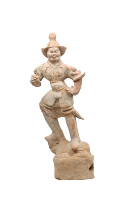Lot 540 - A CHINESE POTTERY FIGURE OF A LOKAPALA.