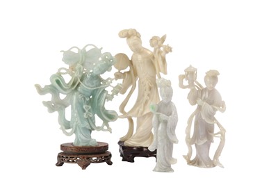 Lot 406 - FOUR CHINESE HARDSTONE FIGURES OF IMMORTAL MAIDENS.