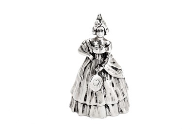 Lot 172 - A GEORGE V STERLING SILVER NOVELTY TABLE BELL,...
