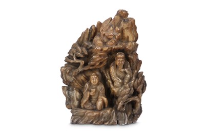 Lot 676 - A CHINESE SOAPSTONE 'MOUNTAIN' BOULDER CARVING.