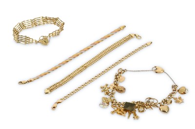 Lot 212 - A group of 9ct gold bracelets, comprising a...