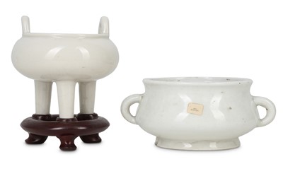 Lot 313 - TWO CHINESE WHITE-GLAZED INCENSE BURNERS.