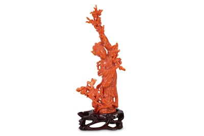 Lot 29 - A CHINESE CORAL CARVING OF MAGU.