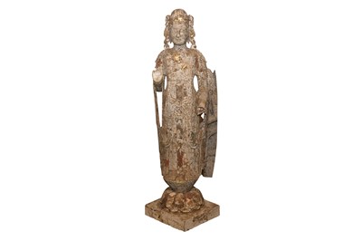 Lot 590 - A CHINESE STONE FIGURE OF A STANDING BODHISATTVA
