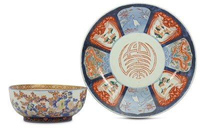Lot 417 - A JAPANESE HIZEN WARE BOWL AND A LARGE CHARGER, 19TH/20TH CENTURY
