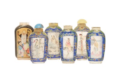 Lot 200 - SIX CHINESE GLASS INTERIOR-DECORATED SNUFF BOTTLES.