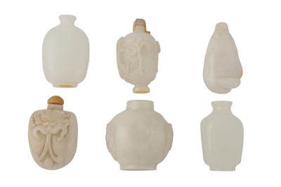 Lot 709 - SIX CHINESE WHITE JADE SNUFF BOTTLES