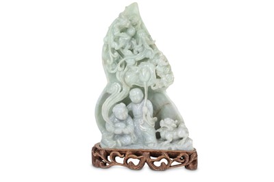 Lot 354 - A CHINESE APPLE-GREEN JADEITE 'HEHE ERXIAN' GROUP.