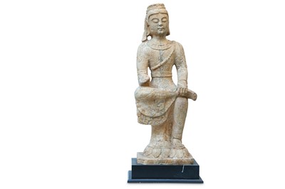 Lot 688 - A CHINESE STONE FIGURE OF BUDDHA MAITREIA.