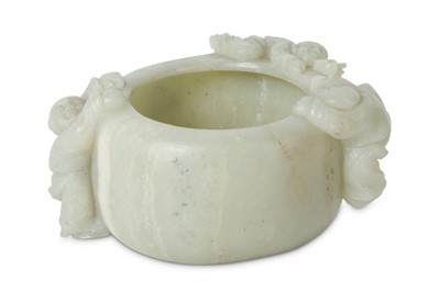 Lot 555 - A CHINESE PALE CELADON JADE BRUSH WASHER.