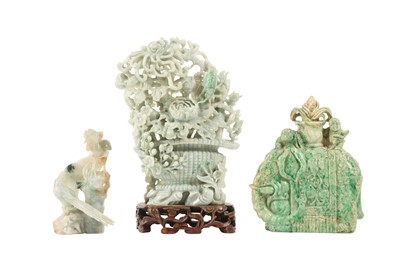 Lot 506 - THREE CHINESE JADEITE CARVINGS.