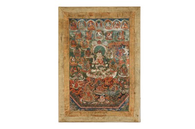 Lot 406a - A TIBETAN THANGKA OF VAIROCANA WITH CONSORT.