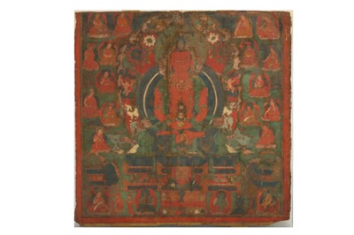 Lot 397 - A TIBETAN THANGKA OF AMITAUYS.