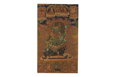 Lot 406 - A LARGE TIBETAN THANGKA OF YAMA DHAMARAJA.