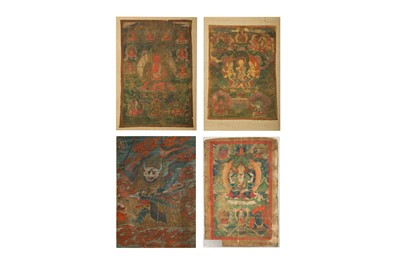 Lot 1091 - A COLLECTION OF FOUR TIBETAN THANGKAS.
