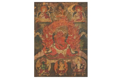 Lot 400 - A TIBETAN THANGKA OF THE GUARDIAN YAMANTAKA.