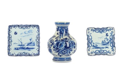 Lot 63 - Two Dutch delft (de Twee Scheepjes)  blue and...