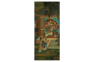 Lot 715 - A CHINESE REVERSE GLASS PAINTING OF LADIES.