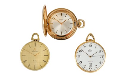 Lot 173 - 3 GOLD POCKET WATCHES Marvin: A 9K gold quartz...
