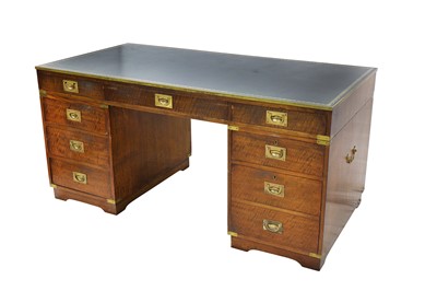 Lot 159 - A 20th Century mahogany campaign style desk,...