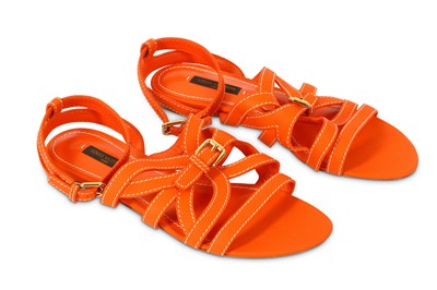 Lot 18 - Louis Vuitton Orange Leather Sandals - size 37