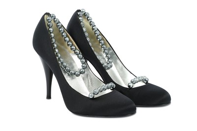 Lot 149 - Chanel Black Satin Heeled Pumps - size 37