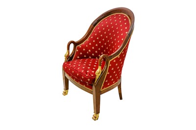 Lot 151 - A French Empire style tub chair with carved...