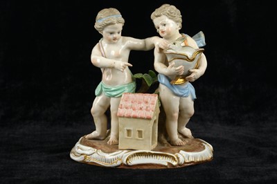 Lot 116 - A Meissen porcelain figural group of putti...