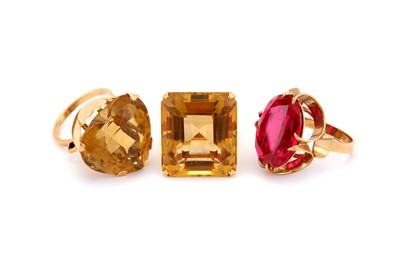 Lot 34 - Three gem-set rings, comprising two citrine...