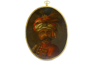 Lot 107 - AN OVAL PORTRAIT MINIATURE OF THE OTTOMAN SULTAN SULEYMAN II (1642 - 1691)