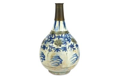 Lot 299 - A QAJAR BLUE AND WHITE POTTERY HUQQA BASE