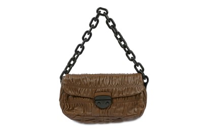 Lot 262 - Prada Ruched 'Caffe' Brown Leather Chain Shoulder Bag