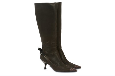Lot 276 - Prada Brown Leather Heeled Boots - size 37