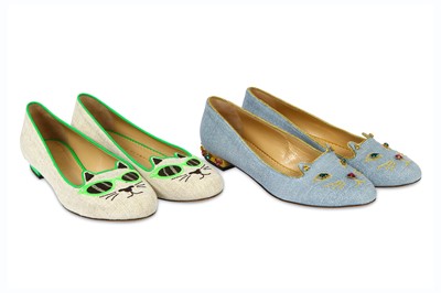 Lot 309 - Two pairs of Charlotte Olympia Kitty Ballerina Flats - size 37.5