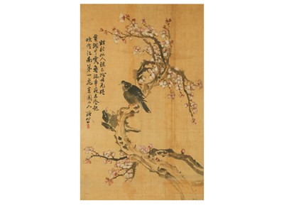 Lot 495 - YUYUAN SHANREN. Magpies and Prunus.