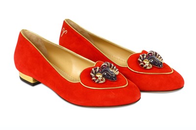 Lot 249 - Charlotte Olympia Zodiac Red Suede Smoking Slippers - size 37