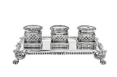 Lot 538 - A George III sterling silver double inkstand, Sheffield 1817 by John & Thomas Settle (reg. Jan 1815)