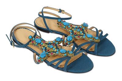 Lot 308 - Charlotte Olympia Blue Gemstone Embellished Phoenix Sandals - size 37.5