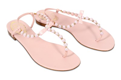 Lot 333 - Rene Caovilla Pale Pink Pearl Crystal Trick Sandals - size 37.5