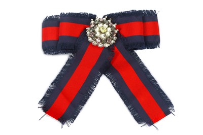 Lot 253 - Gucci Web Grosgrain Embellished Bow Pin Brooch