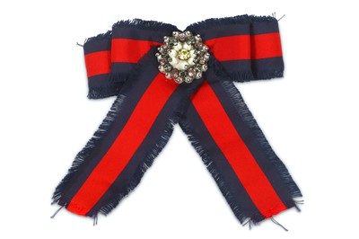 Lot 255 - Gucci Web Grosgrain Embellished Bow Pin Brooch