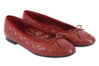 Lot 248 - Chanel Red Caviar Ballerina Flats - size 41.5
