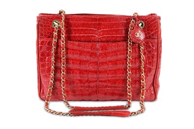 Lot 240 - Chanel Red Alligator Shoulder Bag