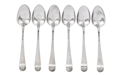 Lot 345 - A set of six George III sterling silver tablespoons, London 1775 by Hester Bateman