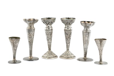 Lot 169 - THREE PAIRS OF CANDLESTICKS