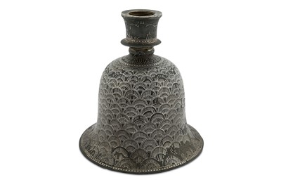 Lot 236 - A 'PEACOCK FEATHERS' BIDRI SILVER-INLAID HUQQA BASE