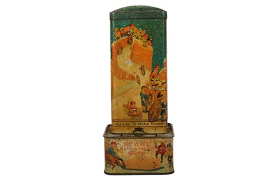 Lot 93 - A HUNTLEY & PALMERS TIN PLATE 'THE ELVES' PENNY IN THE SLOT MACHINE, CIRCA. 1923